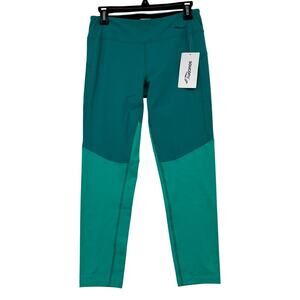 Saucony Legging Women's Size M Green Color Block Spellout Logo Athletic